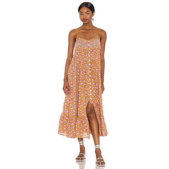 Free People Molly Jo Midi Dress in Garden Combo Size Large - Picture 1 of 15